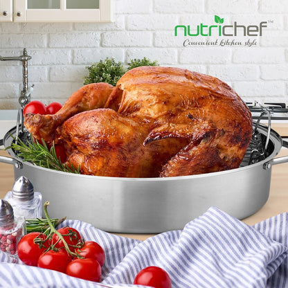 20" Oval Roasting Pan - Tender Roasts - Stainless Steel, Dishwasher Safe