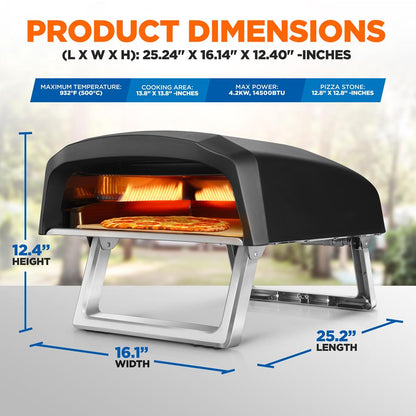 Portable Gas Pizza Oven - 12" Pizza in 60s, Stainless Steel, Easy Setup