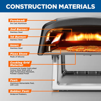 Portable Gas Pizza Oven - 12" Pizza in 60s, Stainless Steel, Easy Setup