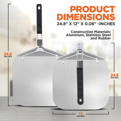 Nonstick Pizza Peel, Foldable Aluminum Base, Stainless Steel Handle
