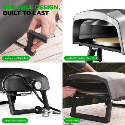 Outdoor Pizza Oven, 1-Min Cook, Rotating Stone, Carbon Steel