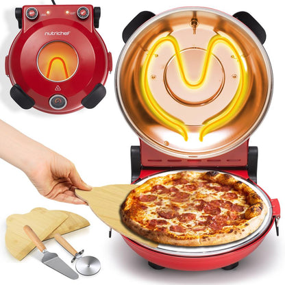 Electric Pizza Oven, Precise Cooking, Non-Stick Stone, Red