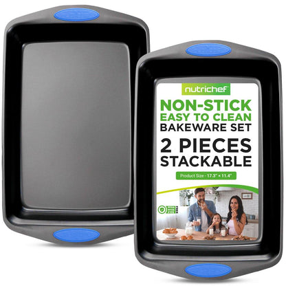2-Piece Nonstick Baking Pan Set, Even Heat, Carbon Steel, Blue Handles