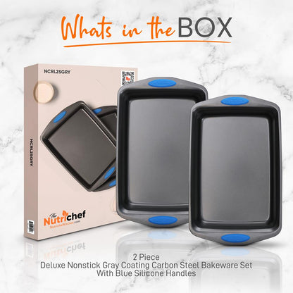 2-Piece Nonstick Baking Pan Set, Even Heat, Carbon Steel, Blue Handles