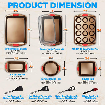 15-Piece Nonstick Bakeware Set, Durable Carbon Steel, Gold