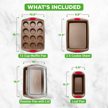 6-Piece Nonstick Bakeware Set - Easy Clean Carbon Steel, Gold