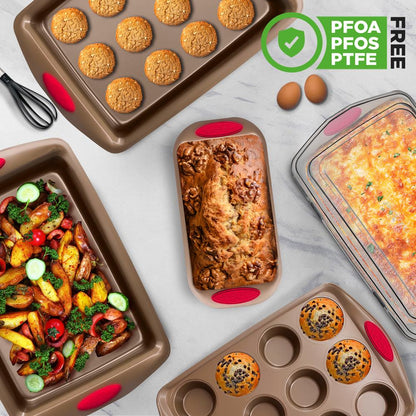 6-Piece Nonstick Bakeware Set - Easy Clean Carbon Steel, Gold