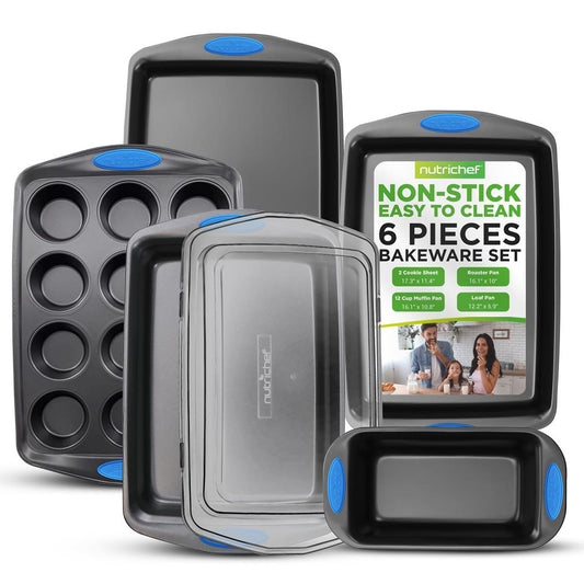 Nonstick Bakeware Set 6-Piece Easy Clean Carbon Steel Gray