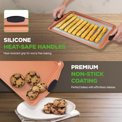 3-Piece Nonstick Bakeware Set - Flexible Carbon Steel, Silicone Handles