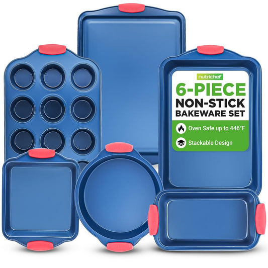 6-Piece Nonstick Bakeware Set, Easy Release Carbon Steel, Blue Coating