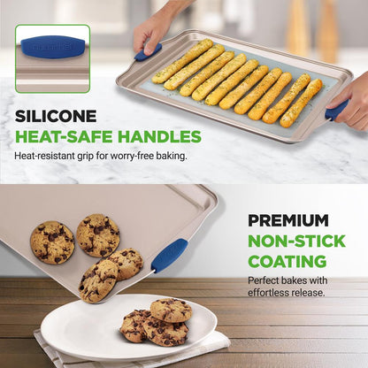 10-Piece Nonstick Bakeware Set - Easy Clean Carbon Steel, Blue Handles