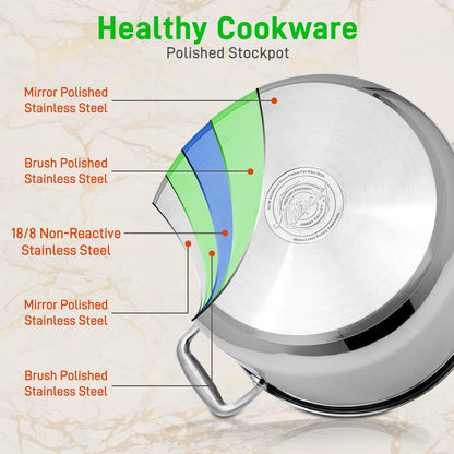 12-Quart Stock Pot, Even Heat, Stainless Steel, Tempered Glass Lid