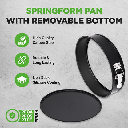 9" Nonstick Springform Cake Pan, Easy Release, Carbon Steel, Black