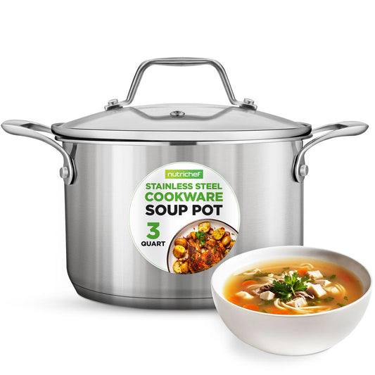 3-Quart Stainless Steel Pot, Even Heat, Glass Lid, Induction Safe