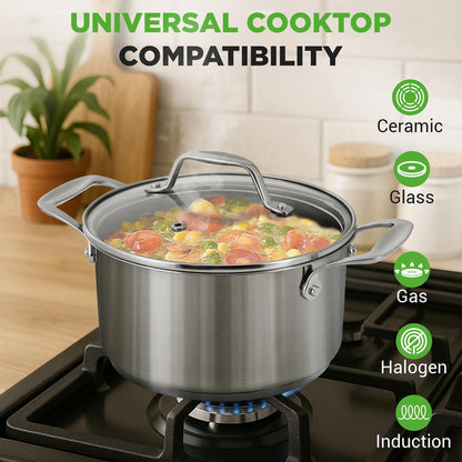 6-Quart Stockpot, Even Heat, Stainless Steel, See-Through Lid