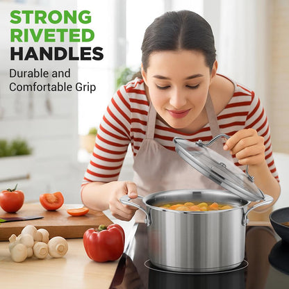 6-Quart Stockpot, Even Heat, Stainless Steel, See-Through Lid