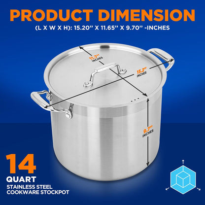 14 Qt Stock Pot - Even Heat, Induction Ready, Stainless Steel