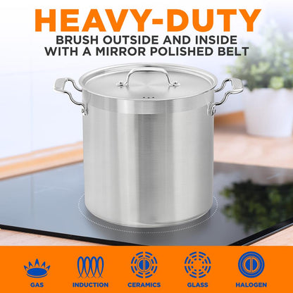 24 Qt Stainless Steel Stockpot, Even Heat, Induction Compatible