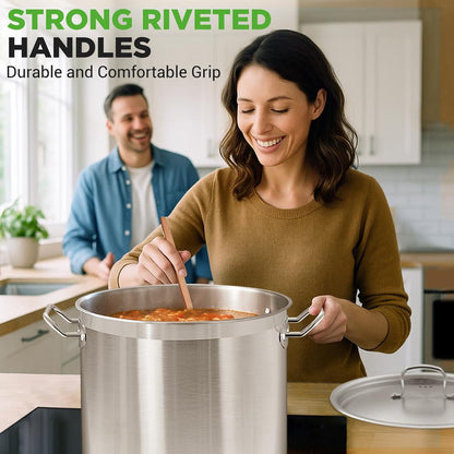 40 Qt Stainless Steel Stockpot, Even Heat, Induction Compatible