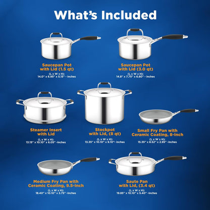 12-Piece Stainless Steel Cookware Set, Non-Stick Ceramic, Even Heat
