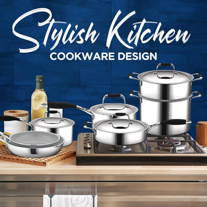 12-Piece Stainless Steel Cookware Set, Non-Stick Ceramic, Even Heat