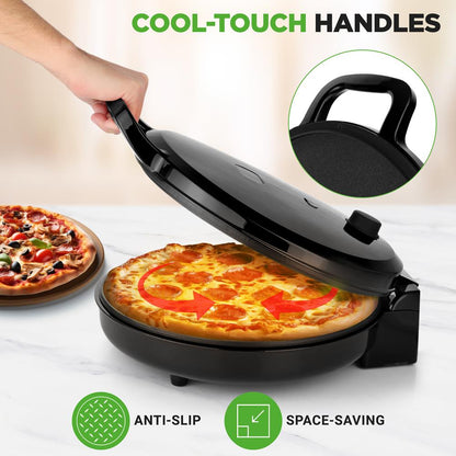 Countertop Pizza Maker, Quick 12" Pizzas, Non-Stick Aluminum, Black