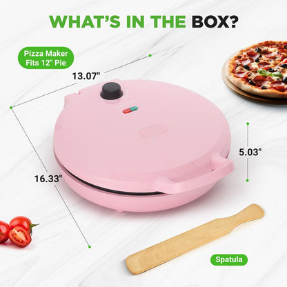Countertop Pizza Maker, Quick 12" Pizzas, Non-Stick, Pink