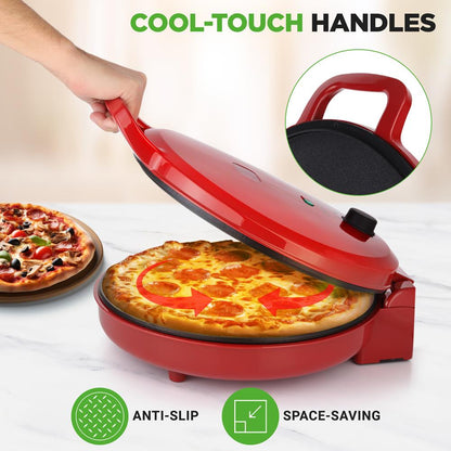 Countertop Pizza Maker, Quick 12" Pizzas, Non-Stick Aluminum, Red