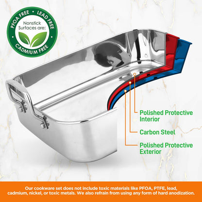 14" Stainless Steel Roasting Pan, Warp Resistant, Polished Rack