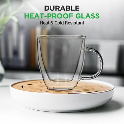 Espresso Cups Set, Insulated Double-Walled Glass, 5.2 Oz, Clear