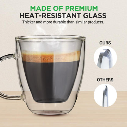 Espresso Cups 5.2 Oz, Insulated Double-Walled Glass, Clear, Set of 2