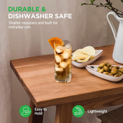 Highball Glasses Set of 2, Durable Crystal, Dishwasher Safe, 14.2 oz