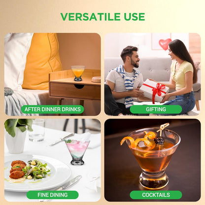 Martini Glasses Set 8.4oz Lead-Free Crystal Dishwasher Safe