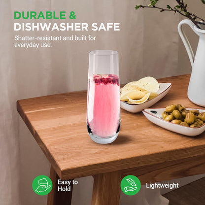 Stemless Champagne Flutes Set - Durable Lead-Free Crystal, Dishwasher Safe