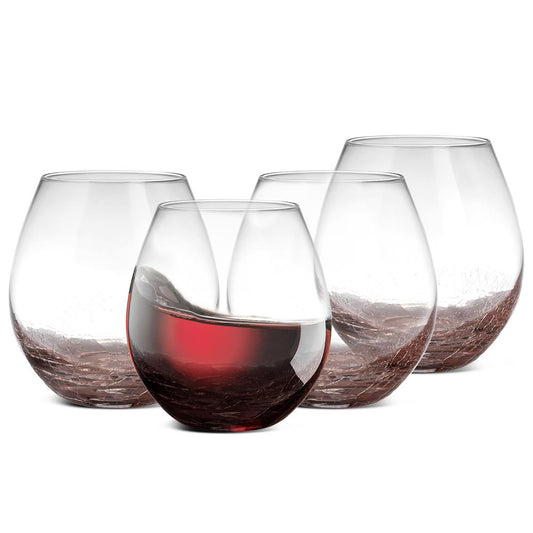 Stemless Wine Glasses Set, 19 Oz, Hand Blown Crystal, Dishwasher Safe