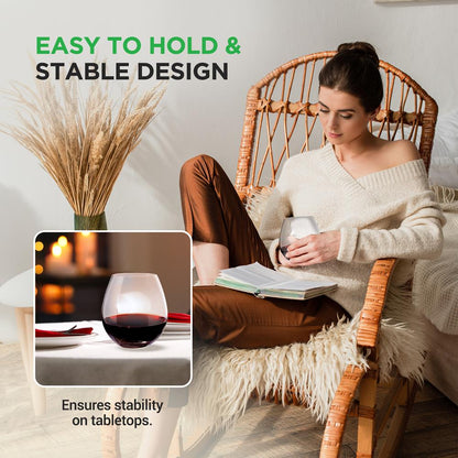 Stemless Wine Glasses Set, 19 Oz, Hand Blown Crystal, Dishwasher Safe