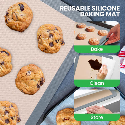 Silicone Baking Mats - Nonstick Reusable Food-Grade - Oven Safe - Grey