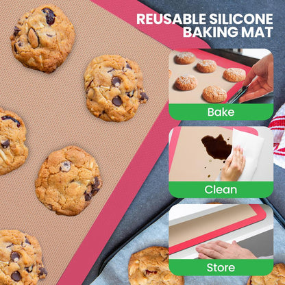 Silicone Baking Mats - Nonstick Reusable Food-Grade - Pink