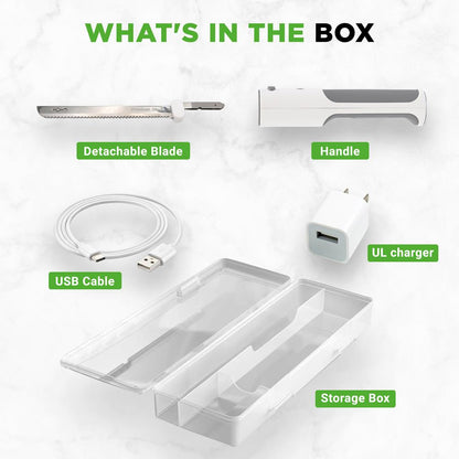 Cordless Electric Knife, Quick Carving, Stainless Steel Blades, White/Grey