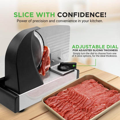 Electric Meat Slicer 200W Adjustable Stainless Steel Blade