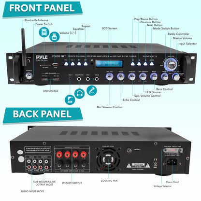 Bluetooth Amplifier Receiver 3000W Wireless Streaming Multi-Channel Audio