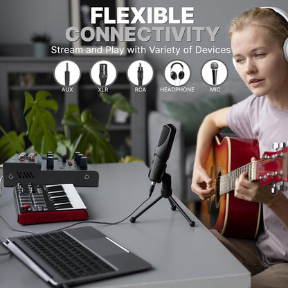 3-Channel Wireless DJ Mixer - Bluetooth 5.0, USB Interface, Phantom Power