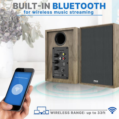 Bluetooth Bookshelf Speakers Hi-Fi Sound 60W MDF Wood