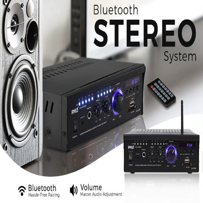 Wireless Bluetooth Stereo Amplifier 240W Blue LED Display USB/SD/FM