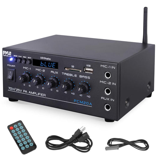 40W Bluetooth Power Amplifier - Stream Music - 2 Mic Inputs, LED Display