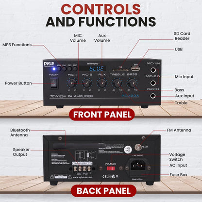 40W PA Amplifier with Bluetooth USB SD FM Radio