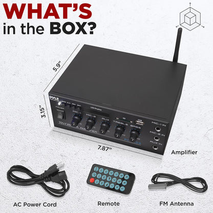 40W Bluetooth Power Amplifier - Stream Music - 2 Mic Inputs, LED Display