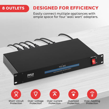 8-Outlet Rack Mount Power Conditioner, Surge Protection, 1800W, Black