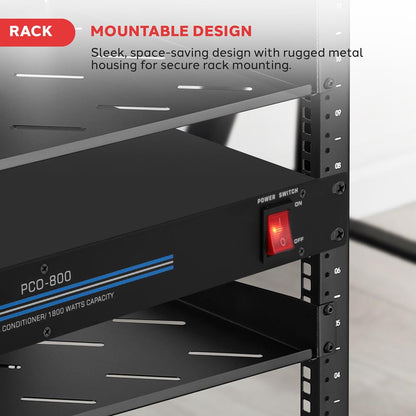 8-Outlet Rack Mount Power Conditioner, Surge Protection, 1800W, Black