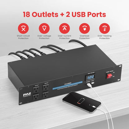 3600W 18-Outlet Rack Power Conditioner, Surge Protection, Digital Display